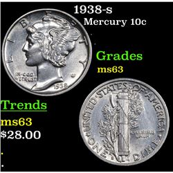 1938-s Mercury Dime 10c Grades Select Unc