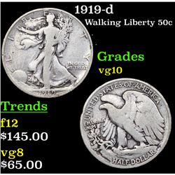 1919-d Walking Liberty Half Dollar 50c Grades vg+