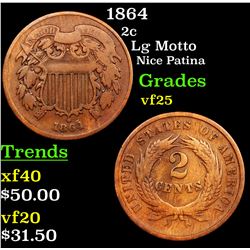 1864 Two Cent Piece 2c Grades vf+