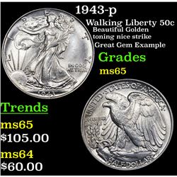 1943-p Walking Liberty Half Dollar 50c Grades GEM Unc