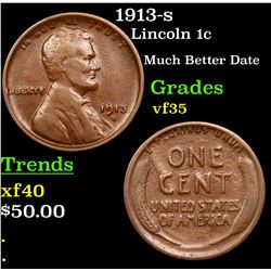 1913-s Lincoln Cent 1c Grades vf++