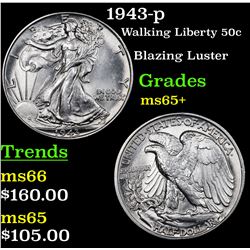 1943-p Walking Liberty Half Dollar 50c Grades GEM+ Unc