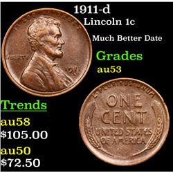 1911-d Lincoln Cent 1c Grades Select AU