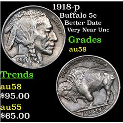 1918-p Buffalo Nickel 5c Grades Choice AU/BU Slider