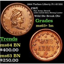1864 Turban Liberty F-1 47/332 Civil War Token 1c Grades Select+ Unc BN