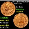 Image 1 : 1875 FS-303 RPD Indian Cent 1c Grades Select Unc RB