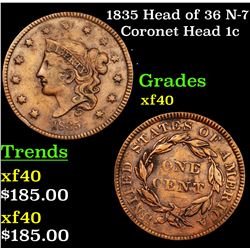 1835 Head of 36 N-7 Coronet Head Large Cent 1c Grades xf