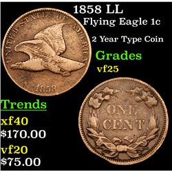 1858 LL Flying Eagle Cent 1c Grades vf+