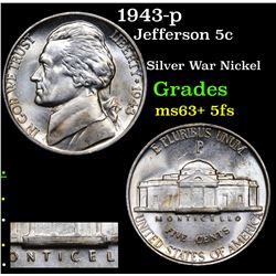 1943-p Jefferson Nickel 5c Grades Select Unc+ 5fs