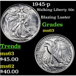 1945-p Walking Liberty Half Dollar 50c Grades Select Unc