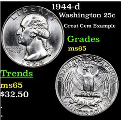 1944-d Washington Quarter 25c Grades GEM Unc