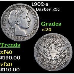 1902-s Barber Quarter 25c Grades vf++