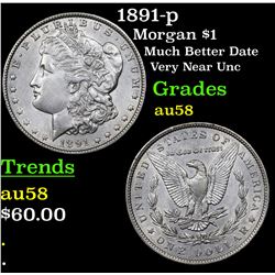 1891-p Morgan Dollar $1 Grades Choice AU/BU Slider