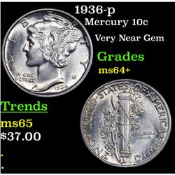 1936-p Mercury Dime 10c Grades Choice+ Unc