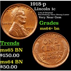 1918-p Lincoln Cent 1c Grades Choice+ Unc BN