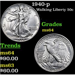 1940-p Walking Liberty Half Dollar 50c Grades Choice Unc