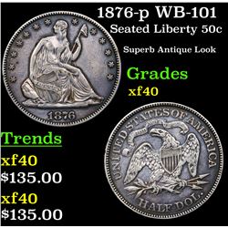 1876-p WB-101 Seated Half Dollar 50c Grades xf