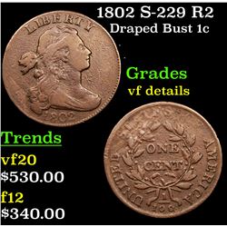 1802 S-229 R2 Draped Bust Large Cent 1c Grades vf details