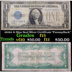1928A $1 Blue Seal Silver Certificate "FunnnyBack" Grades f+