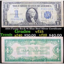 1934 Funny Back $1 Blue Seal Silver Certificate Grades vf+