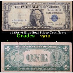 1935A $1 Blue Seal Silver Certificate Grades vg+
