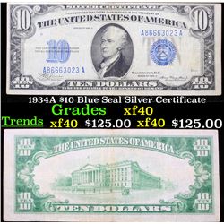 1934A $10 Blue Seal Silver Certificate Grades xf