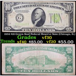 1934 $10 Green Seal Federal Reserve Note (Chicago, IL) Grades vf++