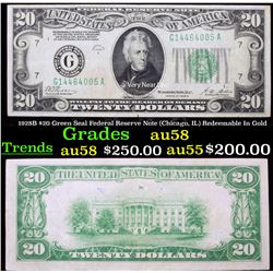 1928B $20 Green Seal Federal Reserve Note (Chicago, IL) Redeemable In Gold Grades Choice AU/BU Slide