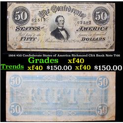 1864 $50 Confederate States of America Richmond CSA Bank Note T-66 Grades xf