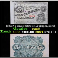 1880s $5 Single State of Louisiana Bond Grades Gem CU