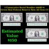Image 1 : 3x 1969B $1 Green Seal Federal Reserve Note (Boston, MA) Consecutive Serial Number's Grades Gem CU