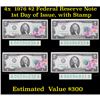 Image 1 : 4x 1976 $2 Federal Reserve Note 1st Day of Issue, with Stamp Grades Gem CU