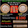 Image 1 : Mixed small cents 1c orig shotgun roll, 1919-d Wheat Cent, 1899 Indian Cent other end, McDonalds Wra