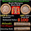 Image 1 : Mixed small cents 1c orig shotgun roll, 1919-d Wheat Cent, 1889 Indian Cent other end, McDonalds Wra