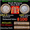 Image 1 : Mixed small cents 1c orig shotgun roll, 1912-d Wheat Cent, 1890 Indian Cent other end, McDonalds Wra