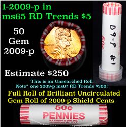 Uncirculated shotgun Lincoln 1c roll, 1909-p  50 pcs N.F. String & Son Wrapper