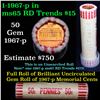 Image 1 : Uncirculated shotgun Lincoln 1c roll, 1967-p  50 pcs N.F. String & Son Wrapper
