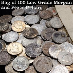 ***Auction Highlight*** Bag of 100 Low Grade Morgan And Peace Dollar. (fc)