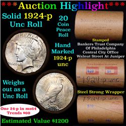 ***Auction Highlight*** 1924-p Solid Uncirculated Peace Dollar Shotgun Roll  (fc)