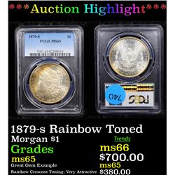 ***Auction Highlight*** PCGS 1879-s Rainbow Toned Morgan Dollar $1 Graded ms65 By PCGS (fc)