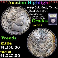 ***Auction Highlight*** 1898-p Colorfully Toned Barber Half Dollars 50c Graded Select+ Unc By USCG (