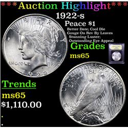 ***Auction Highlight*** 1922-s Peace Dollar $1 Graded GEM Unc By USCG (fc)