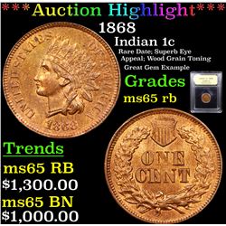 ***Auction Highlight*** 1868 Indian Cent 1c Graded GEM Unc RB By USCG (fc)