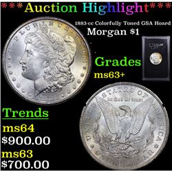 ***Auction Highlight*** 1883-cc Colorfully Toned GSA Hoard Morgan Dollar $1 Graded Select+ Unc By US