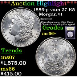 ***Auction Highlight*** 1886-p vam 27 R5 Morgan Dollar $1 Graded GEM++ Unc By USCG (fc)