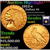 Image 1 : ***Auction Highlight*** 1912-s Gold Indian Half Eagle $5 Graded Select Unc By USCG (fc)