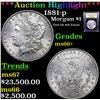 Image 1 : ***Auction Highlight*** 1881-p Morgan Dollar $1 Graded GEM++ Unc By USCG (fc)