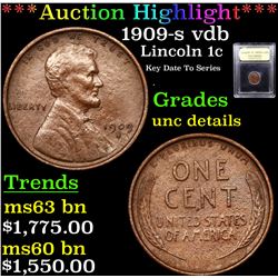 ***Auction Highlight*** 1909-s vdb Lincoln Cent 1c Graded Unc Details By USCG (fc)