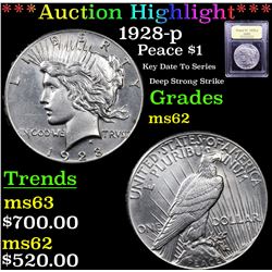 ***Auction Highlight*** 1928-p Peace Dollar $1 Graded Select Unc By USCG (fc)