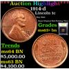 Image 1 : ***Auction Highlight*** 1914-d Lincoln Cent 1c Graded Select+ Unc BN By USCG (fc)